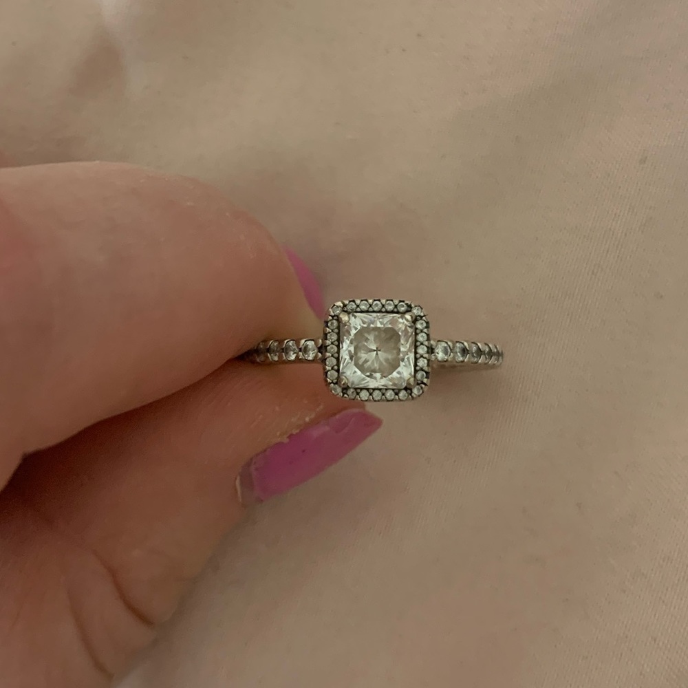 Pandora Square Sparkle Halo Ring